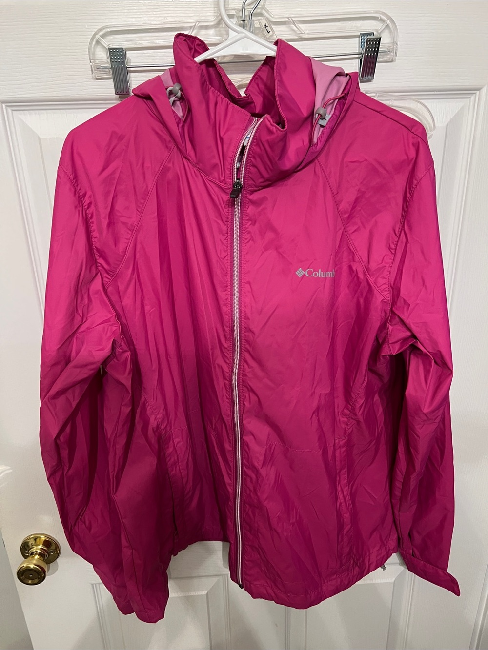 Columbia Water-repellent Hooded Packable Rain Jacket Bright Pink